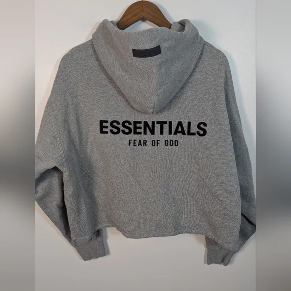 ESSENTIALS Fear Of God Fleece Cropped Hoodie Pullover Sweatshirt - Picture 9 of 10